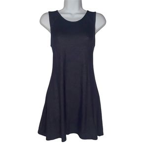 ACTIVE USA Dark Blue Gray Denim Like Print Sleeveless Swing Dress Small